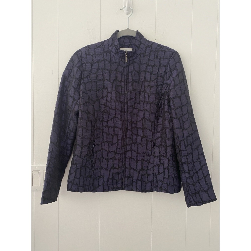 VTG 90s Erin London Blazer Jacket Sz 8 Zip Front Textured‎ Crinkled Purple